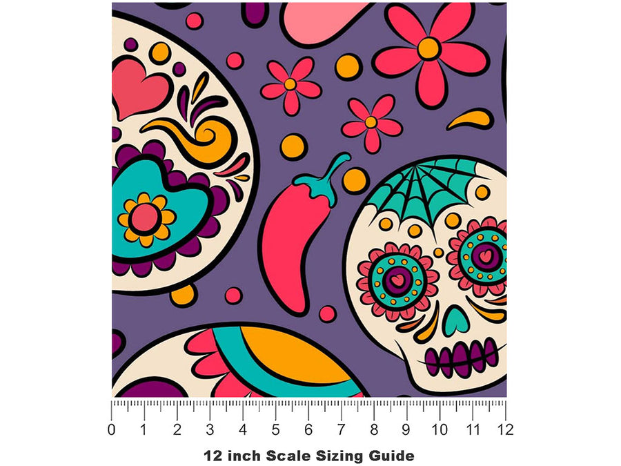 Painted Skulls Halloween Vinyl Film Pattern Size 12 inch Scale~Rwraps Painted Skulls Halloween Sizing Chart~2