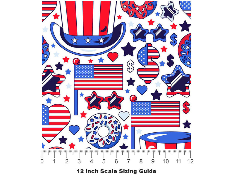 Party Favors Americana Vinyl Film Pattern Size 12 inch Scale~Rwraps Party Favors Americana Sizing Chart~3