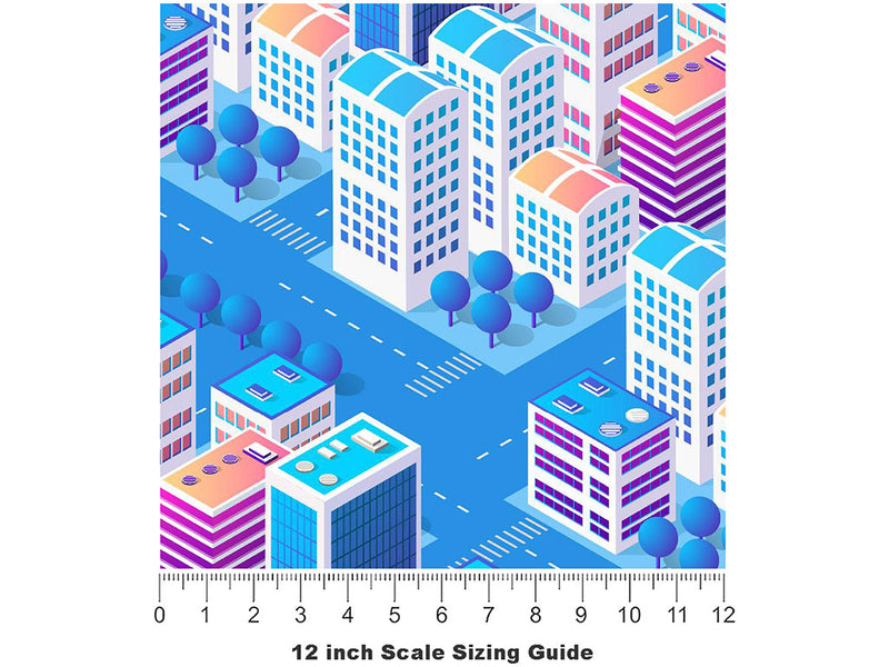 Pastel Towers Cityscape Vinyl Film Pattern Size 12 inch Scale~Rwraps Pastel Towers Cityscape Sizing Chart~3