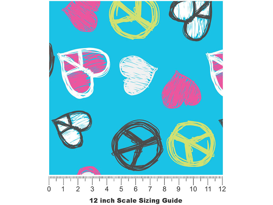 Peace And Love Heart Vinyl Film Pattern Size 12 inch Scale~Rwraps Peace And Love Heart Sizing Chart~2
