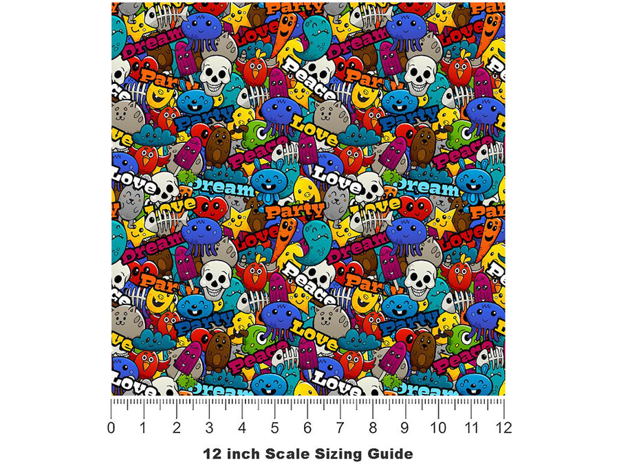 Peace Party Sticker Bomb Vinyl Film Pattern Size 12 inch Scale~Rwraps Peace Party Sticker Bomb Sizing Chart~3