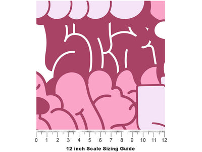 Pink Bubbled Graffiti Vinyl Film Pattern Size 12 inch Scale~Rwraps Pink Bubbled Graffiti Sizing Chart~3