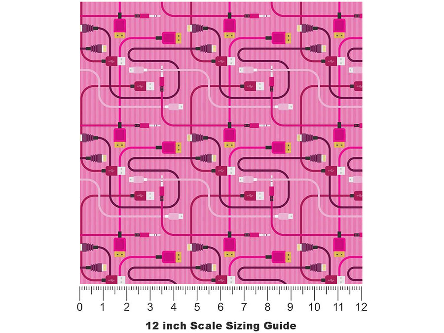 Pink Cords Technology Vinyl Film Pattern Size 12 inch Scale~Rwraps Pink Cords Technology Sizing Chart~3
