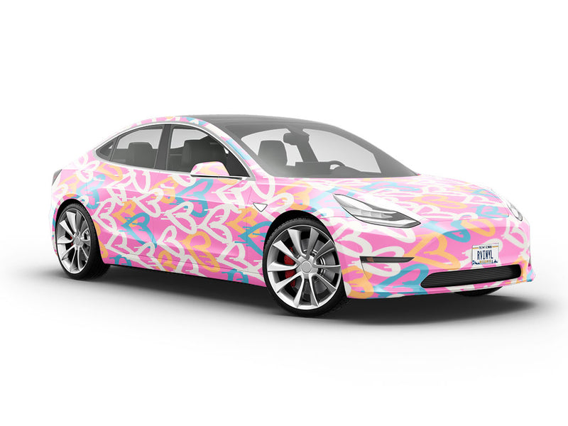 Pink Hearts Graffiti Vehicle Vinyl Wrap