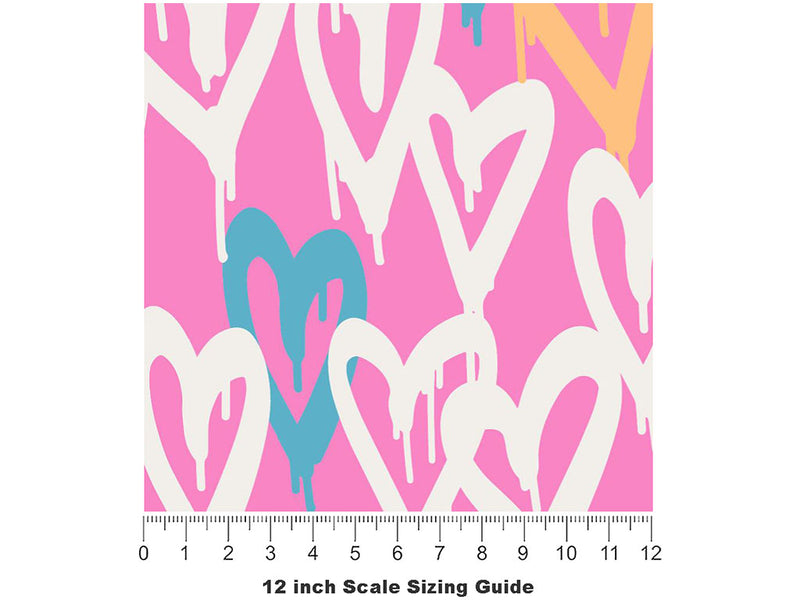 Pink Hearts Graffiti Vinyl Film Pattern Size 12 inch Scale~Rwraps Pink Hearts Graffiti Sizing Chart~3