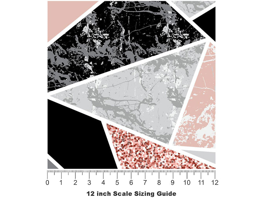Pink Triangles Tile Vinyl Film Pattern Size 12 inch Scale~Rwraps Pink Triangles Tile Sizing Chart~3