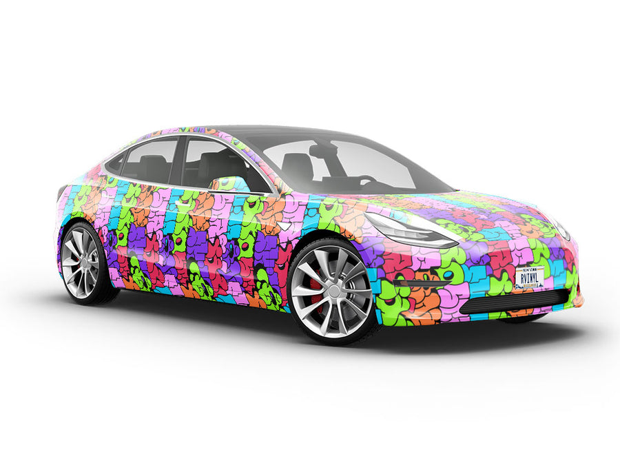 Rainbow Bubbled Graffiti Vehicle Vinyl Wrap