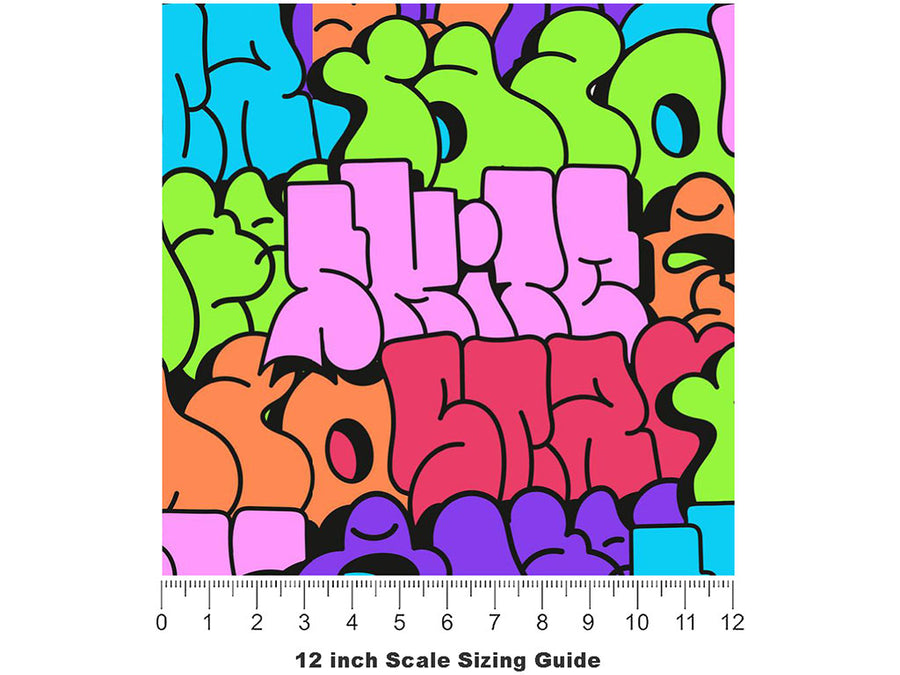 Rainbow Bubbled Graffiti Vinyl Film Pattern Size 12 inch Scale~Rwraps Rainbow Bubbled Graffiti Sizing Chart~3