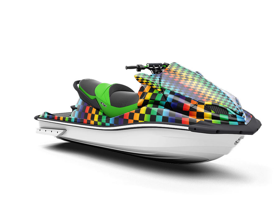 Rainbow Checkered Jet Ski Vinyl Customized Wrap