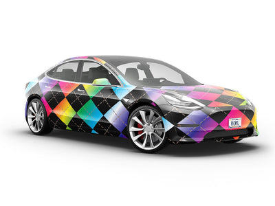 Rainbow Gradient Argyle Vehicle Vinyl Wrap