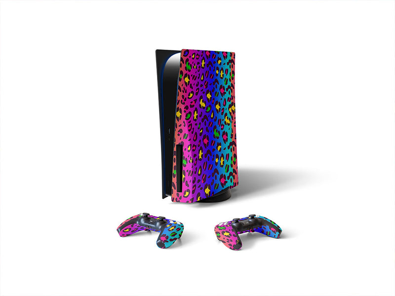 rainbow leopard animal print Sony PS5 DIY Skin