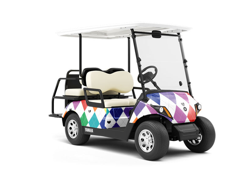 Rainbow Love Argyle Wrapped Golf Cart