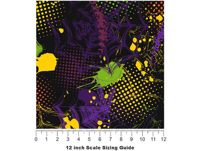 Rainbow Webs Graffiti Vinyl Film Pattern Size 12 inch Scale~Rwraps Rainbow Webs Graffiti Sizing Chart~3
