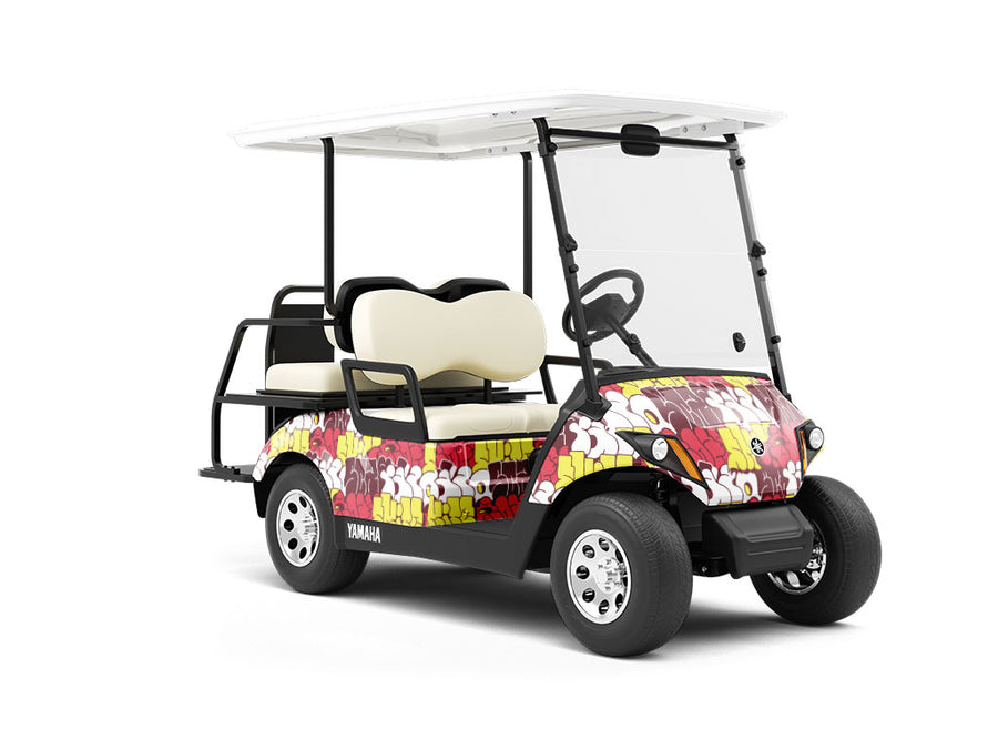 Red Bubbled Graffiti Wrapped Golf Cart