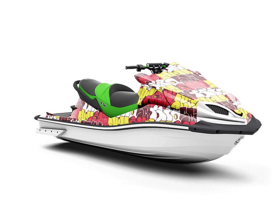 Red Bubbled Graffiti Jet Ski Vinyl Customized Wrap