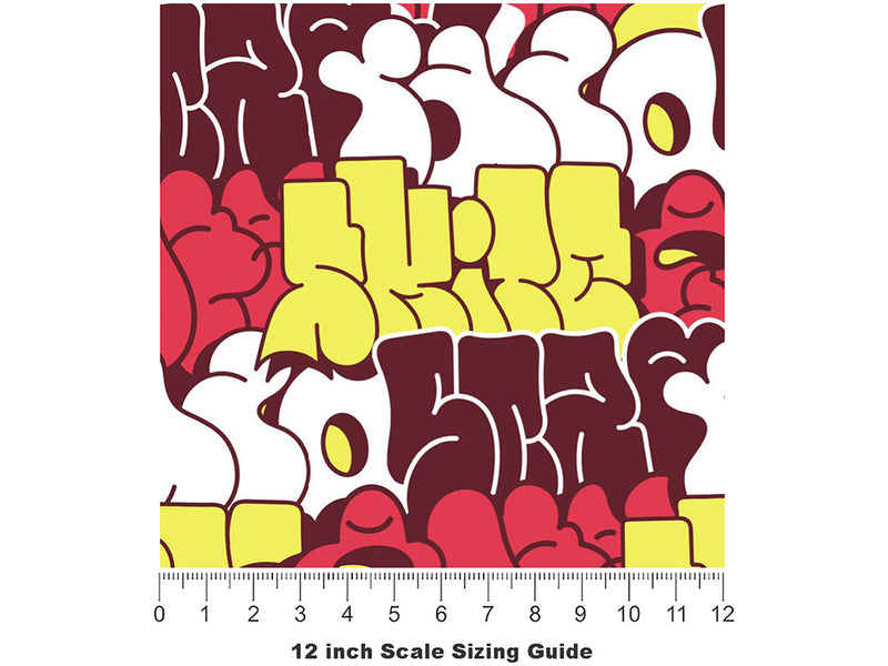 Red Bubbled Graffiti Vinyl Film Pattern Size 12 inch Scale~Rwraps Red Bubbled Graffiti Sizing Chart~3