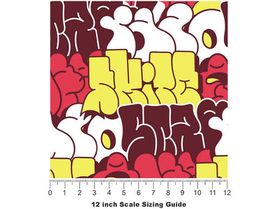 Red Bubbled Graffiti Vinyl Film Pattern Size 12 inch Scale~Rwraps Red Bubbled Graffiti Sizing Chart~3