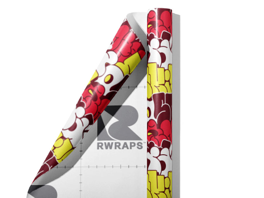 Red Bubbled Graffiti Wrap Film Sheets~Rwraps Series 914 Red Bubbled Graffiti Scrolled Sheet~4