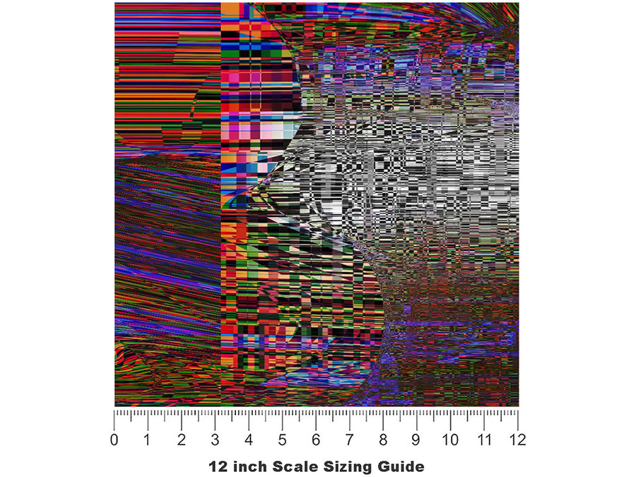 Red Distortion Technology Vinyl Film Pattern Size 12 inch Scale~Rwraps Red Distortion Technology Sizing Chart~3