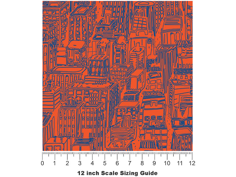 Red Downtown Cityscape Vinyl Film Pattern Size 12 inch Scale~Rwraps Red Downtown Cityscape Sizing Chart~3