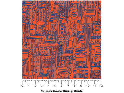Red Downtown Cityscape Vinyl Film Pattern Size 12 inch Scale~Rwraps Red Downtown Cityscape Sizing Chart~3