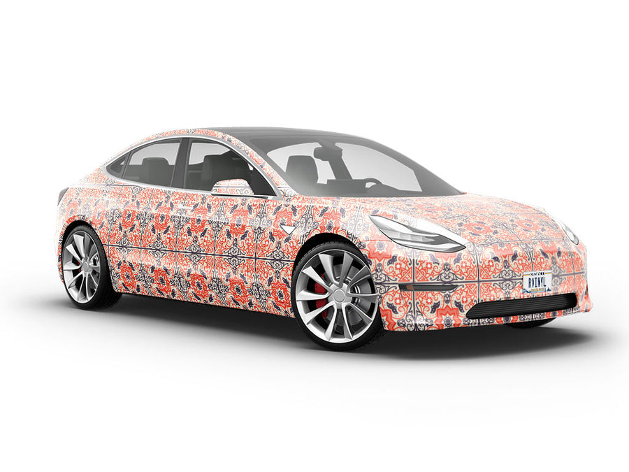 Red Flower Tile Vehicle Vinyl Wrap