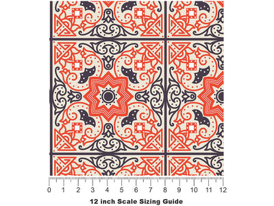 Red Flower Tile Vinyl Film Pattern Size 12 inch Scale~Rwraps Red Flower Tile Sizing Chart~3