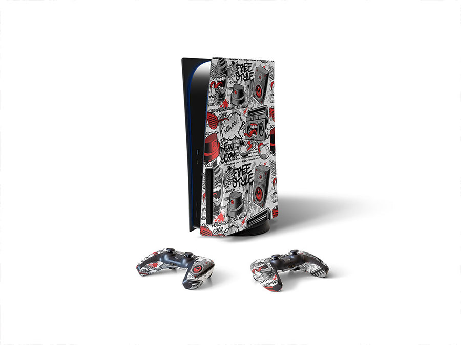 red free style graffiti Sony PS5 DIY Skin