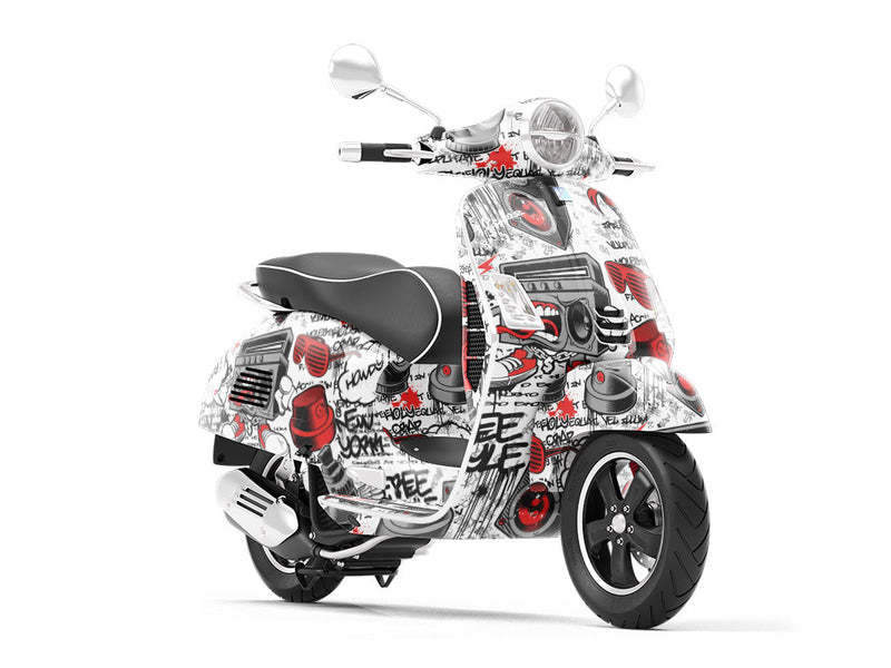 Red Free Style Graffiti Vespa Scooter Wrap Film