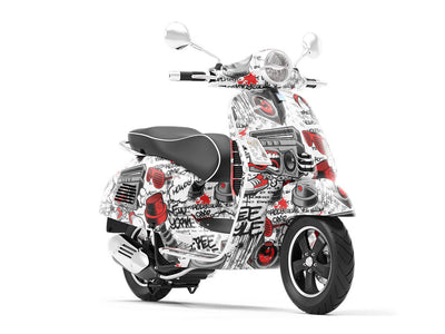 Red Free Style Graffiti Vespa Scooter Wrap Film