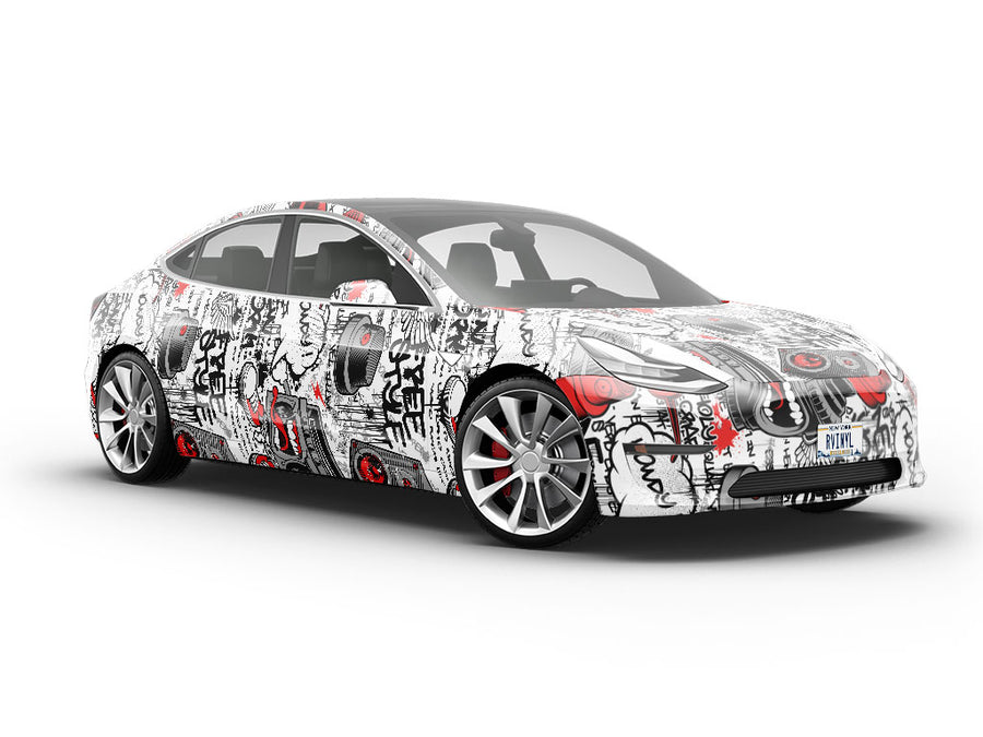 Red Free Style Graffiti Vehicle Vinyl Wrap
