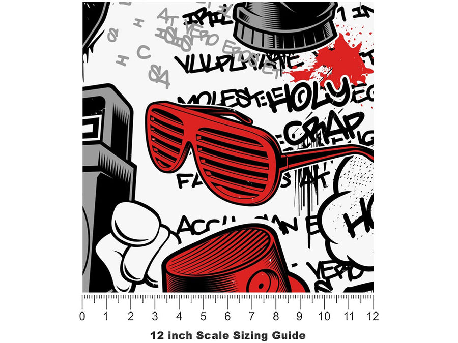 Red Free Style Graffiti Vinyl Film Pattern Size 12 inch Scale~Rwraps Red Free Style Graffiti Sizing Chart~2