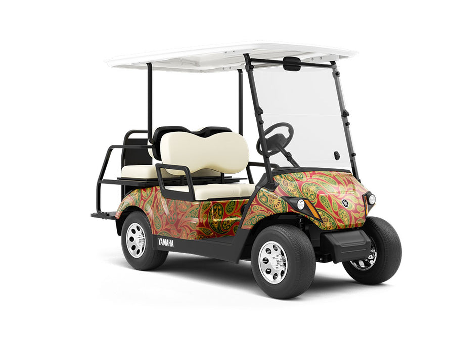 Red Ocean Paisley Wrapped Golf Cart