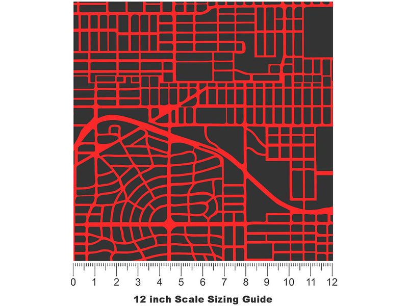 Red Streets Cityscape Vinyl Film Pattern Size 12 inch Scale~Rwraps Red Streets Cityscape Sizing Chart~3