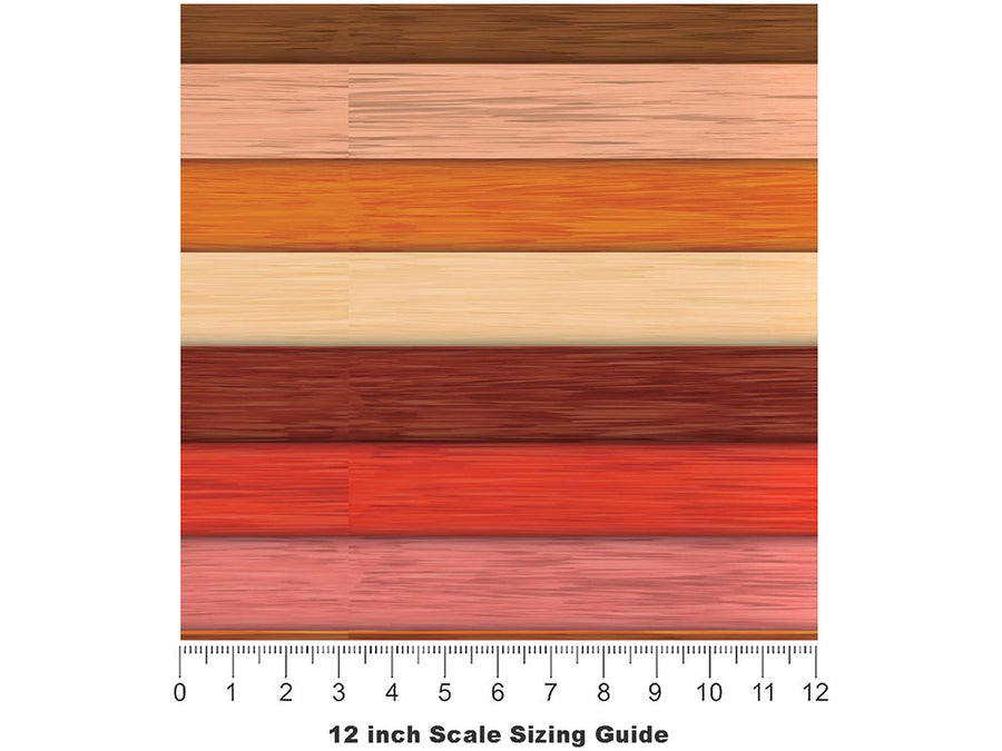 Redwood Gradient Wood Plank Vinyl Film Pattern Size 12 inch Scale~Rwraps Redwood Gradient Wood Plank Sizing Chart~3
