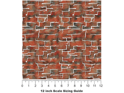 Redwood Red Brick Vinyl Film Pattern Size 12 inch Scale~Rwraps Redwood Red Brick Sizing Chart~3