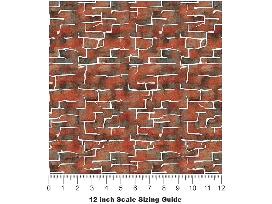 Redwood Red Brick Vinyl Film Pattern Size 12 inch Scale~Rwraps Redwood Red Brick Sizing Chart~3