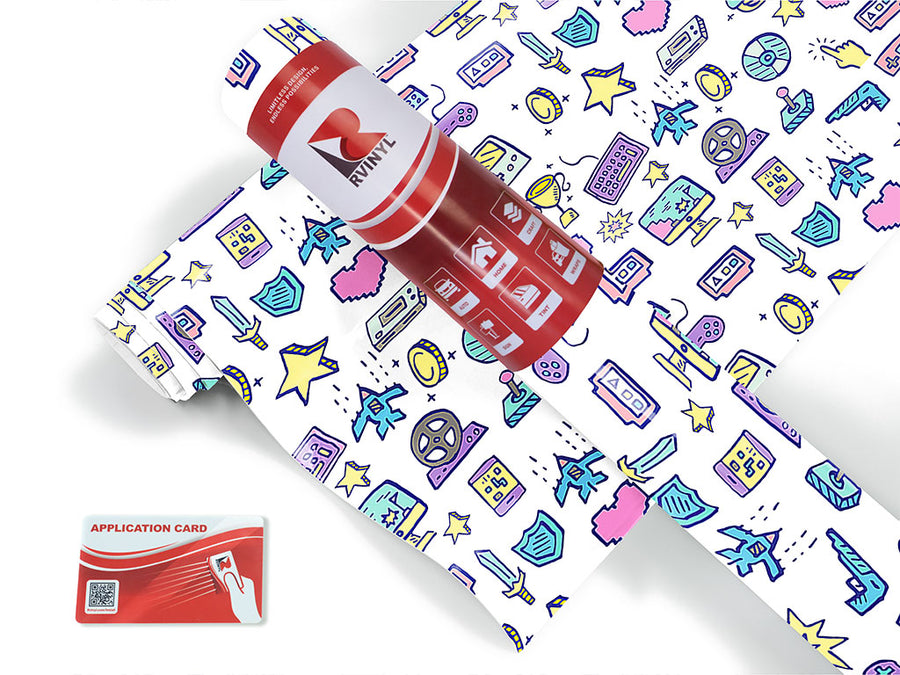 retro doodles gaming Craft Vinyl Roll
