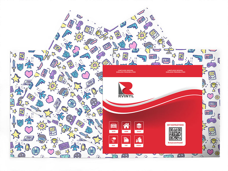 retro doodles gaming Craft Vinyl Sheet Pack