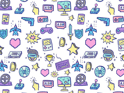Retro Doodles Gaming Vinyl Wrap Pattern~Rwraps Series 914 Digitally Printed Vinyl Wrap~0