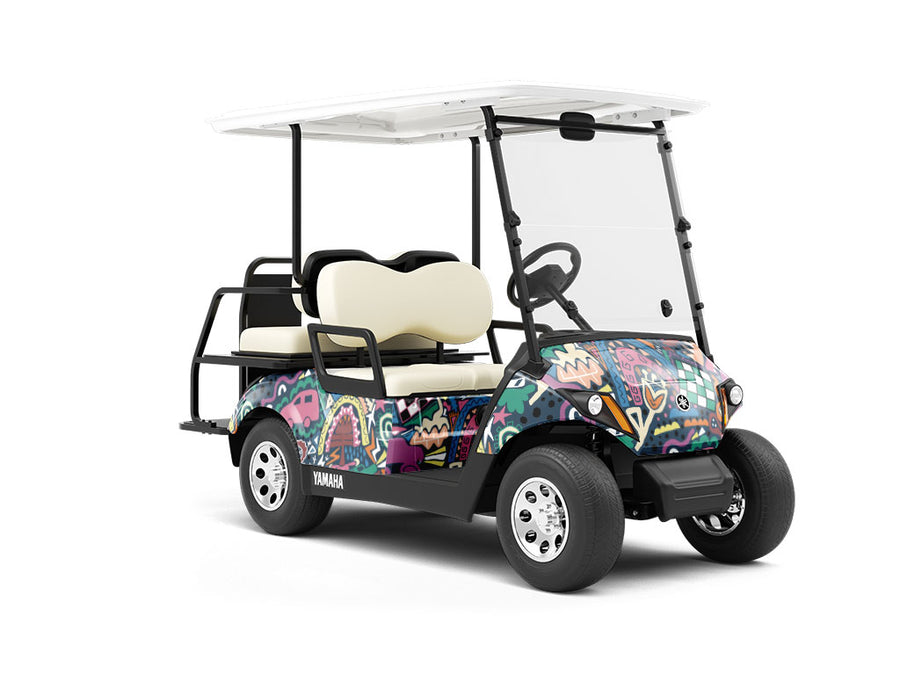 Road Trip Mosaic Wrapped Golf Cart