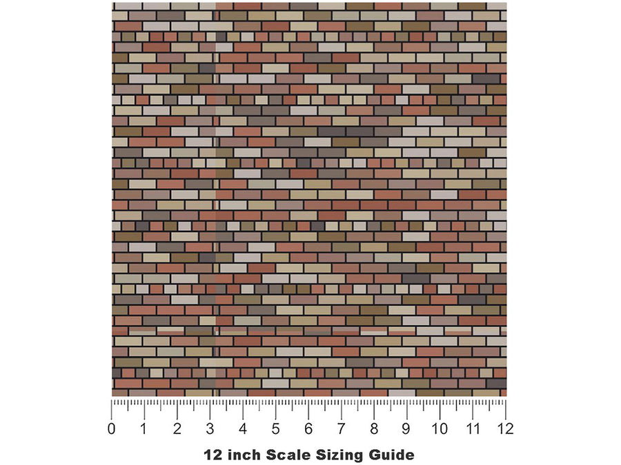 Russet  Brick Vinyl Film Pattern Size 12 inch Scale~Rwraps Russet  Brick Sizing Chart~3