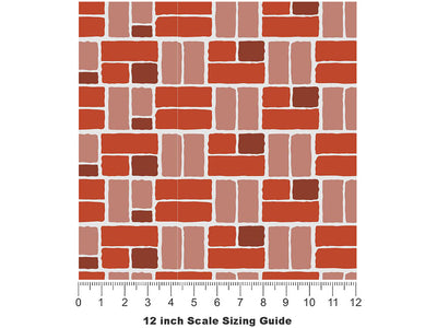 Rust Red Brick Vinyl Film Pattern Size 12 inch Scale~Rwraps Rust Red Brick Sizing Chart~3
