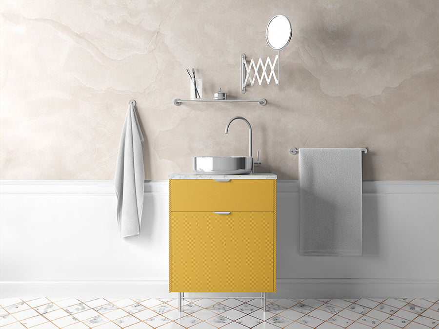 Rwraps™ 3D Carbon Fiber Yellow Bathroom Cabinet Wraps