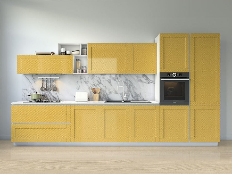 Rwraps™ 3D Carbon Fiber Yellow Kitchen Cabinet Wraps