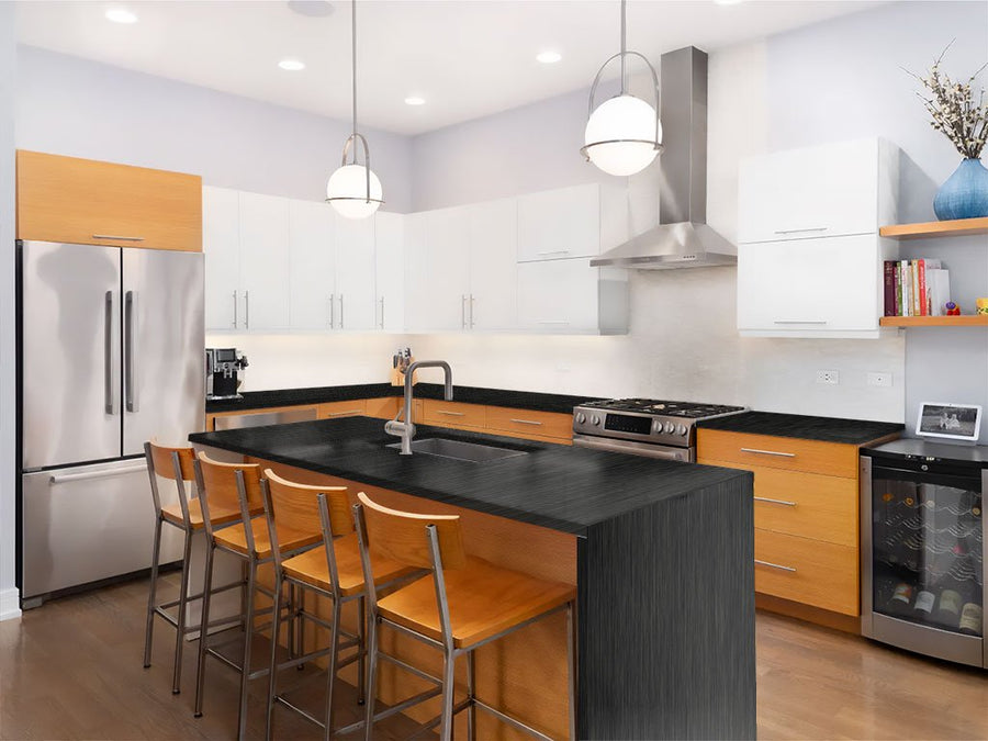 Rwraps Brushed Aluminum Black Custom Kitchen Counter Wraps