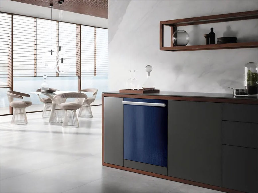 Rwraps™ Brushed Aluminum Blue Wrapped Dishwasher Example