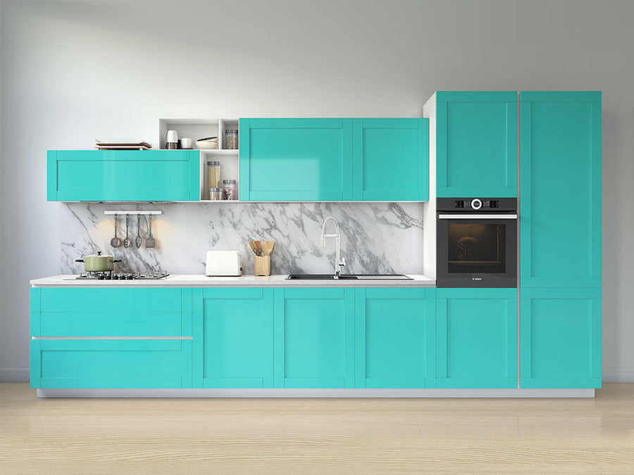 Rwraps™ Gloss Metallic Lake Blue Kitchen Cabinet Wraps