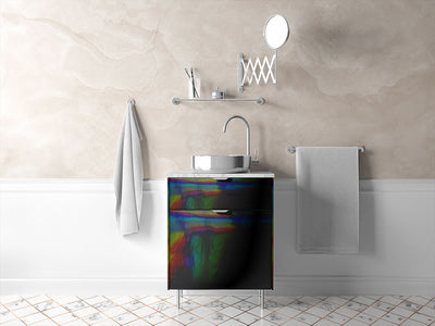 Rwraps™ Holographic Chrome Black Neochrome Bathroom Cabinet Wraps