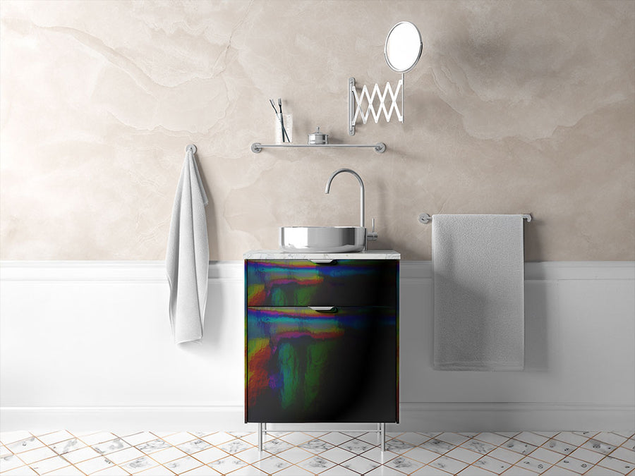 Rwraps™ Holographic Chrome Black Neochrome Bathroom Cabinet Wraps